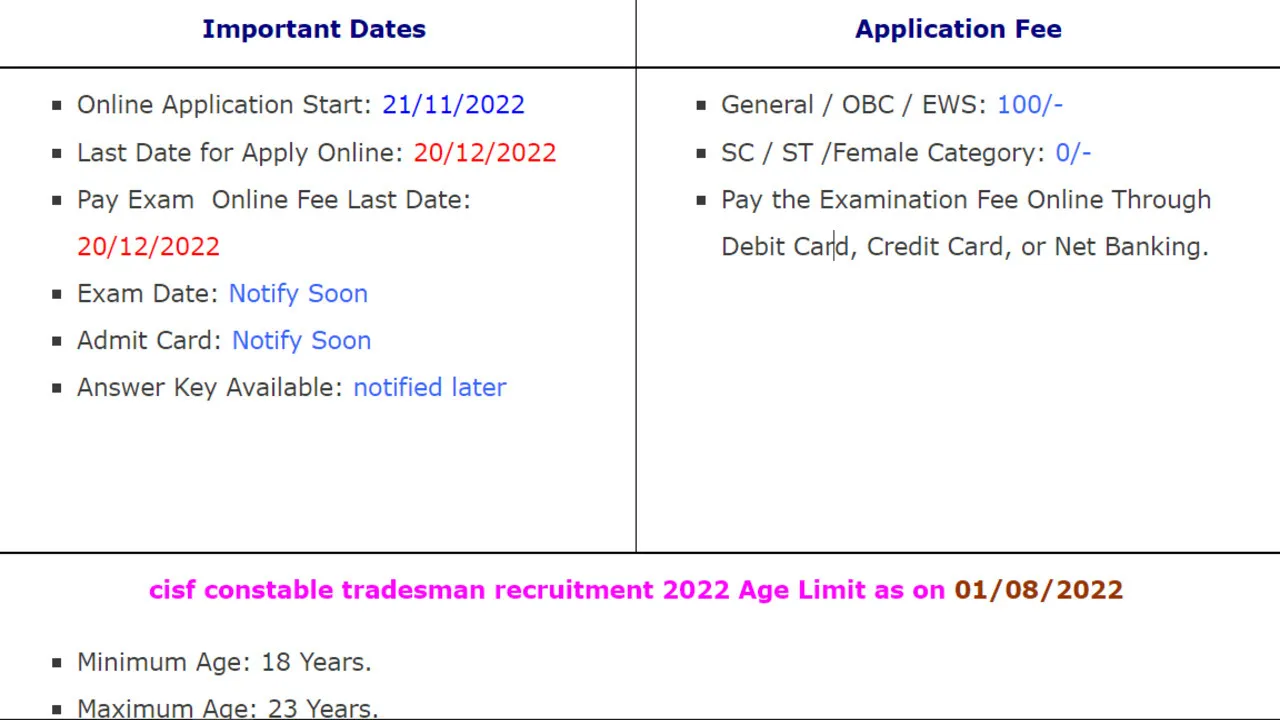 cisf constable tradesman recruitment 2022