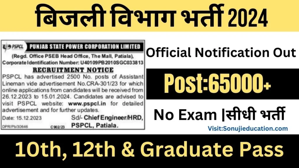Punjab PSPCL Vacancy 2023 Apply Online Form, Application, Notification, Last date @sonujieducation 2 Punjab PSPCL Vacancy 2023 Apply Online