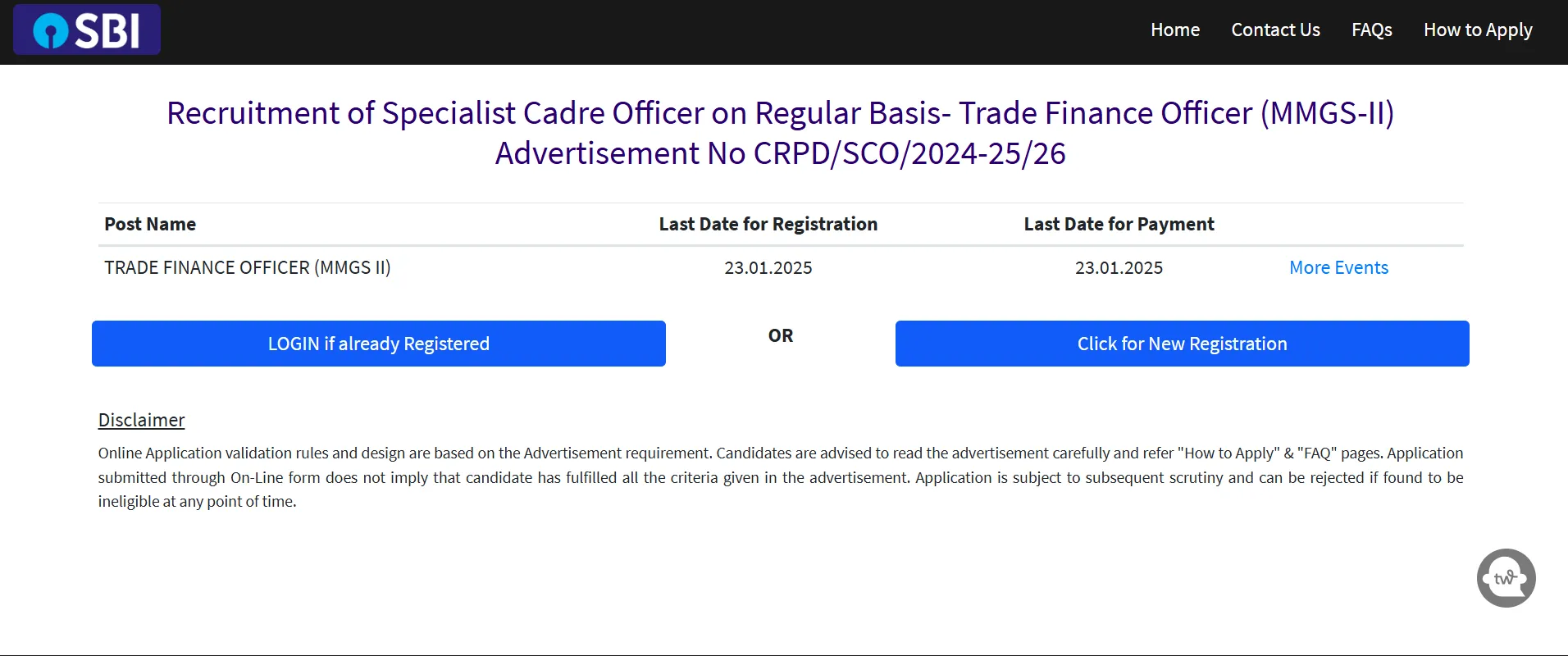 SBI SCO Trade Finance Officer Recruitment Online Form 2025