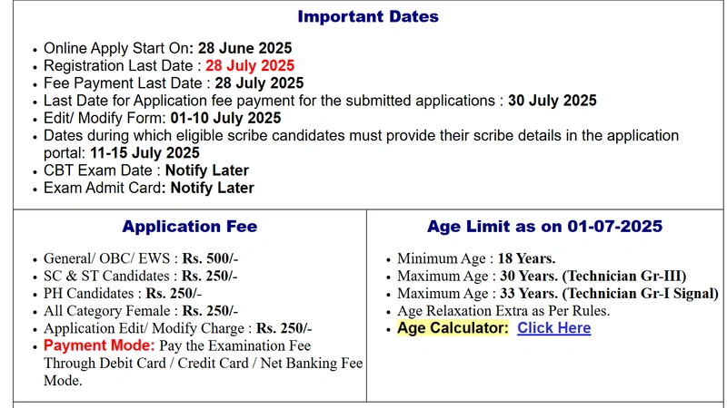 RRB Railway Technician Vacancy 2025
