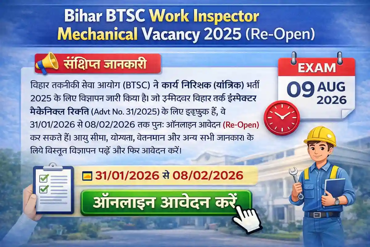 Bihar BTSC Work Inspector Mechanical Vacancy 2025